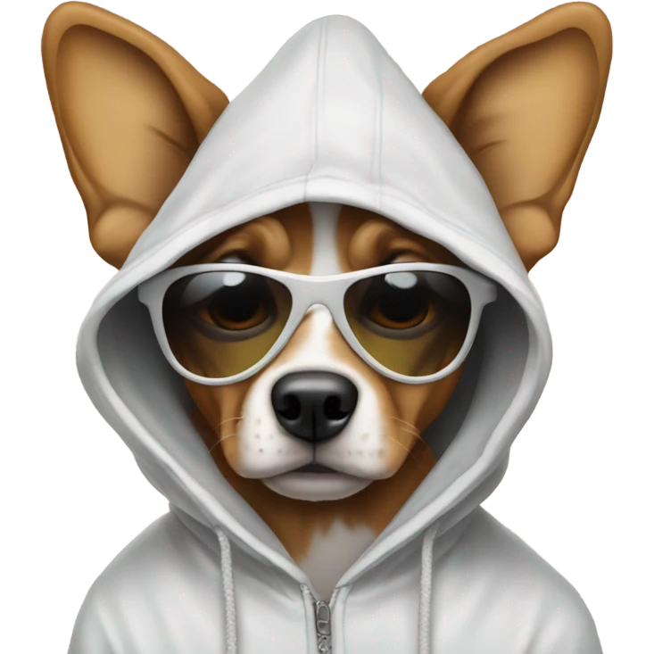 Dog wearing hoodie and sunglasses emoji