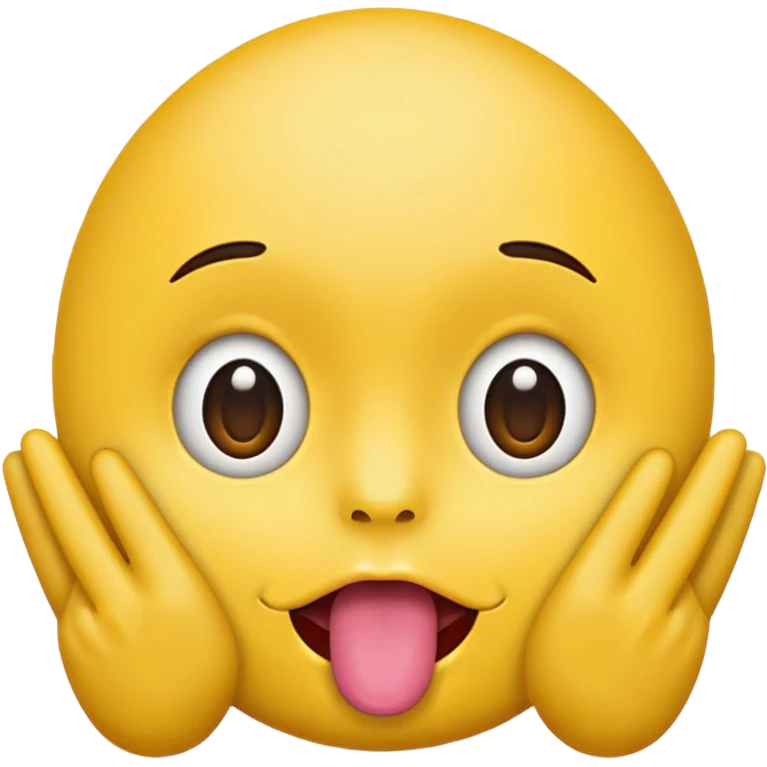 Make a emoji head js with his toung out and his hands next to his cheeks and his eyes up emoji