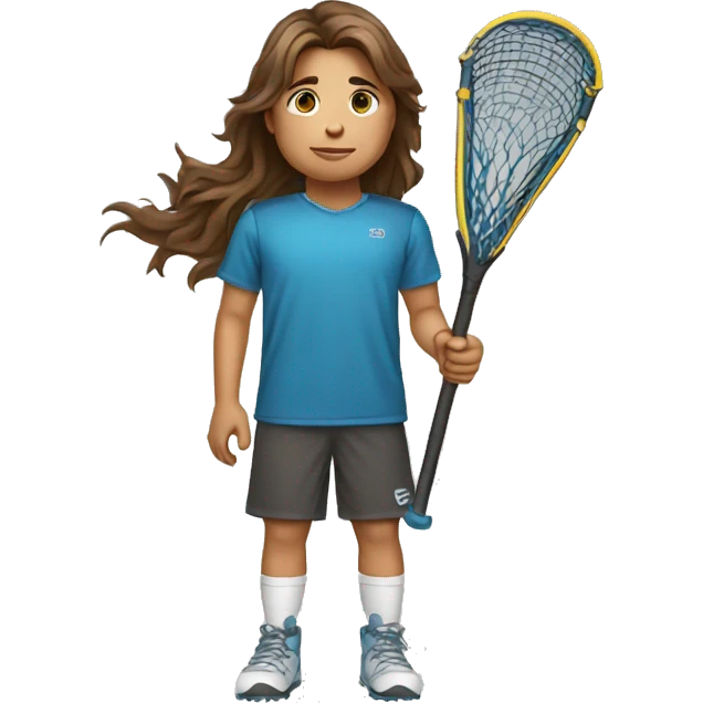 BOY HOLDING LACROSSE STICK WITH LONG BROWN HAIR emoji