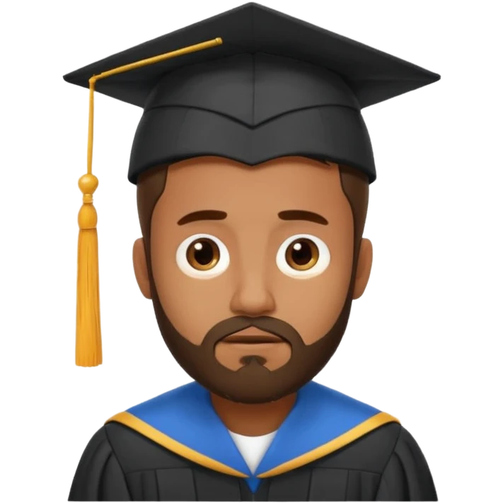 bearded brown man exhausting graduation emoji