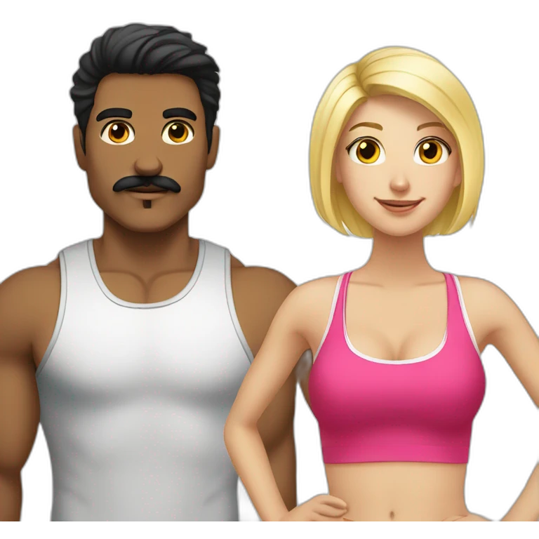 Blonde girl going to the gym with a black haired guy with a moustache  emoji