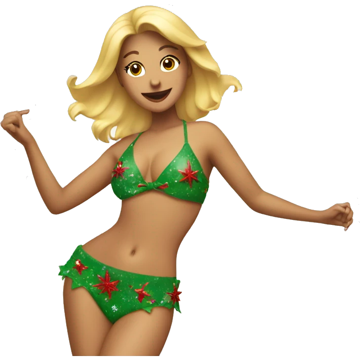 Blonde woman dancing in Christmas bikini  emoji