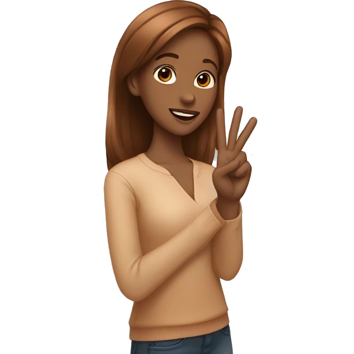 Redish-brown haired lightskined girl making the peace sign in front of her face emoji