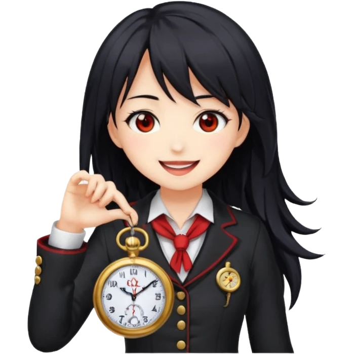 "Cute stylized emoji of Kurumi Tokisaki from Date A Live, smiling happily.  emoji