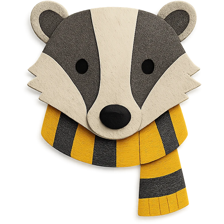 badger head with yellow and black striped scarf emoji