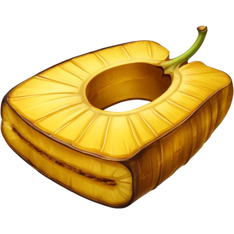A single fried sweet plantain slice (tajada) with golden edges and a caramelized texture, looking juicy and appetizing with a glossy finish to show its frying. emoji