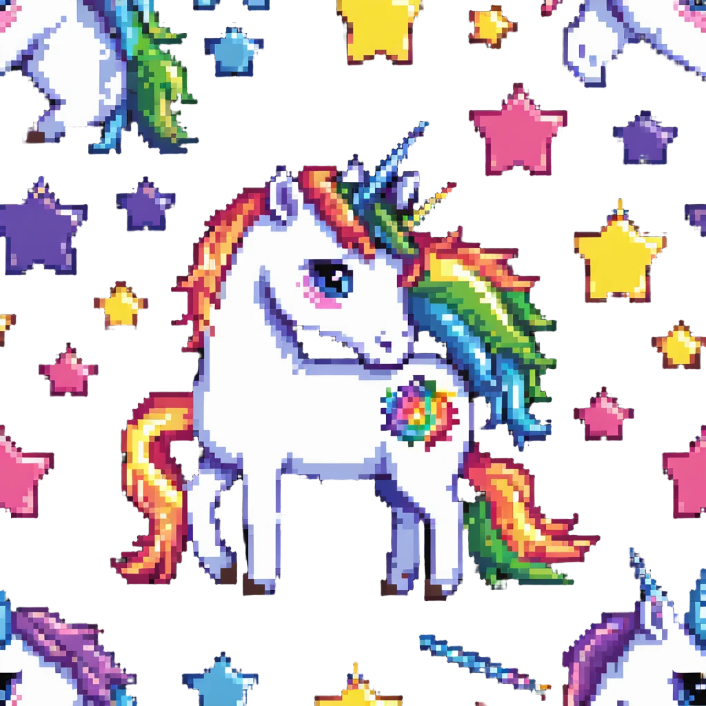 Unicorn with sparkly glitter stars and rainbow colors emoji