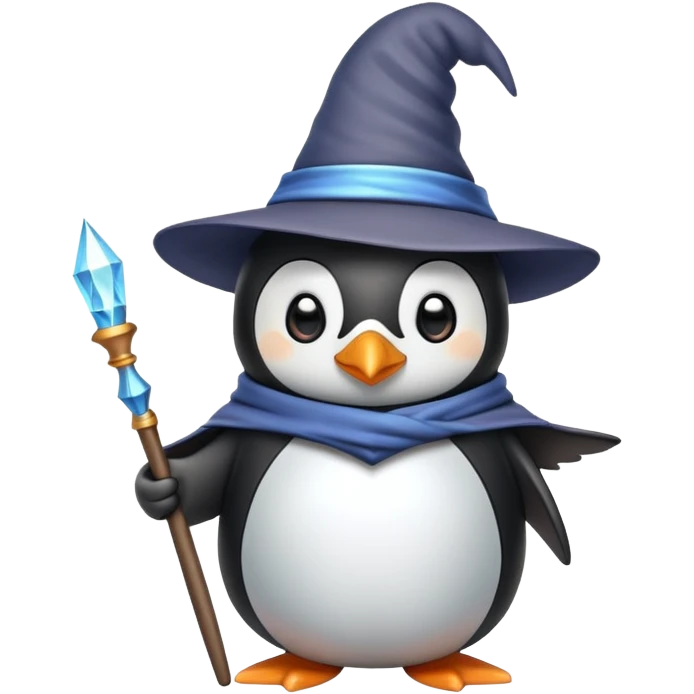 penguin wizard with pointed hat and magic wand emoji