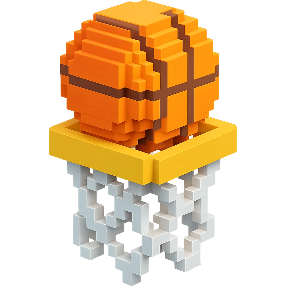 Voxel-style basketball in a net, no background, variation 2. emoji