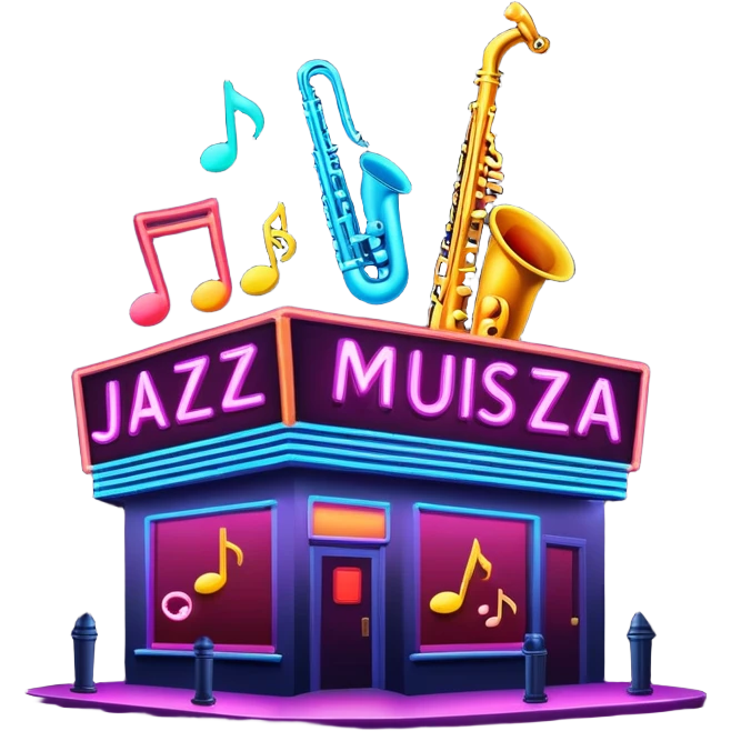 jazz nightclub with neon sign and musical notes on dark background emoji
