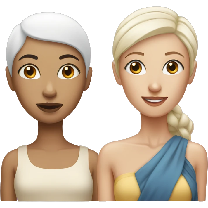 a woman with blue eyes and a woman with no hair emoji
