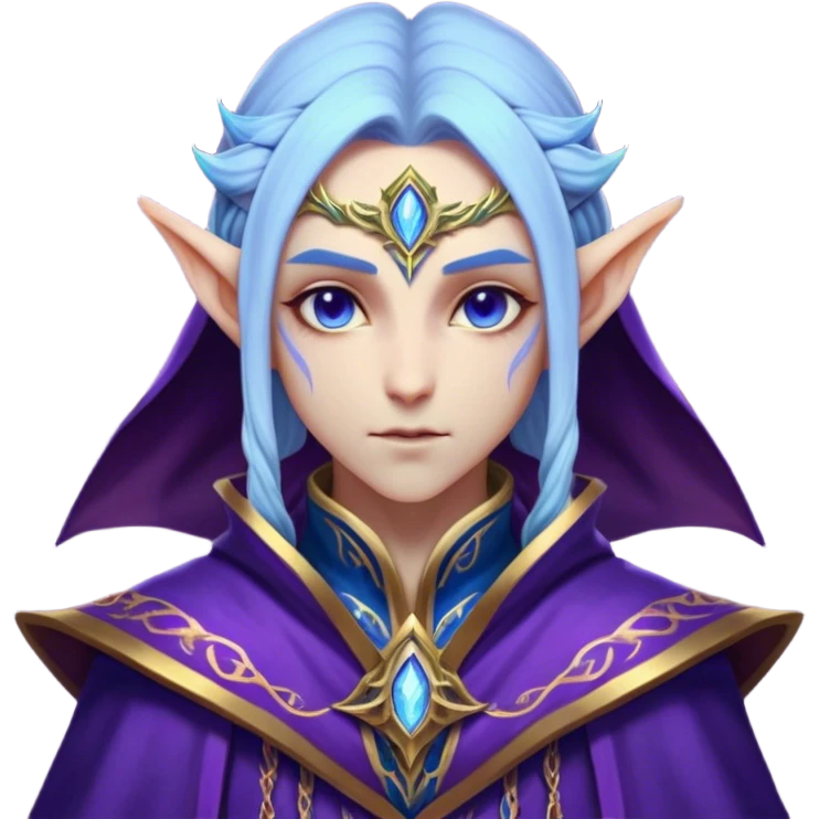 Cinematic Realistic WoW Elf Mage Portrait, head tilted epicly and inquisitively, showcasing a commanding presence and graceful arcane power. Her luminous, porcelain-like skin and delicate features, framed by an intricately detailed robe in deep blues and purples with golden accents, are rendered with lifelike clarity and dramatic, mystical lighting, high shine, epic and awe-inspiring, embodying the timeless magic of an elven mage poised to reshape destiny. emoji