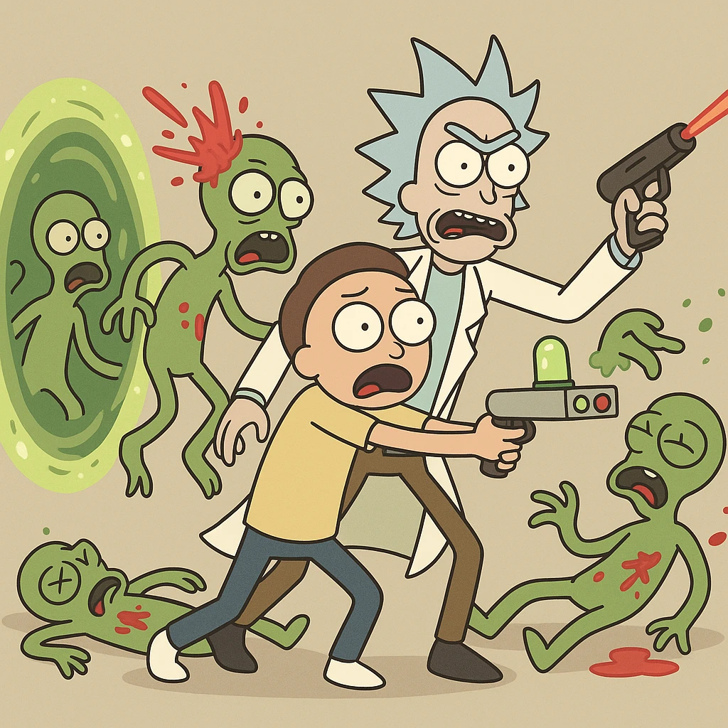 Rick and Morty killing Aliens with Portal gun emoji