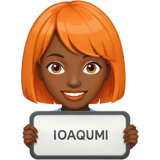 dark skinned Black woman with orange bob wig like Chucky's hair, visible plaque on her teeth emoji