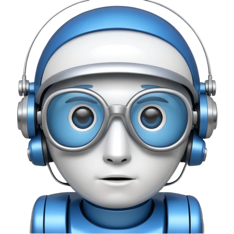 blue and white astrobot with copilot glasses emoji