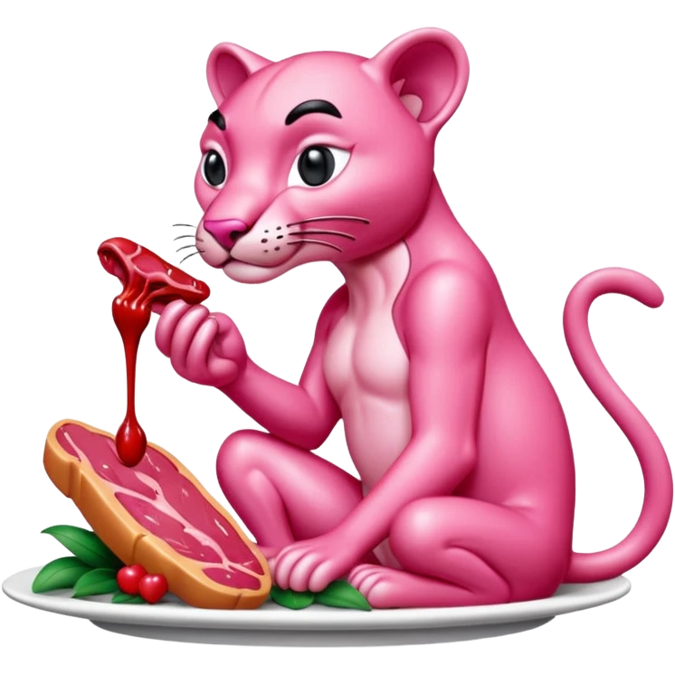 jeff koons style pink panther eating meat sculpture  emoji