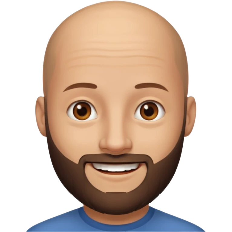 man, no hair, brown eyes, full beard, smiling emoji