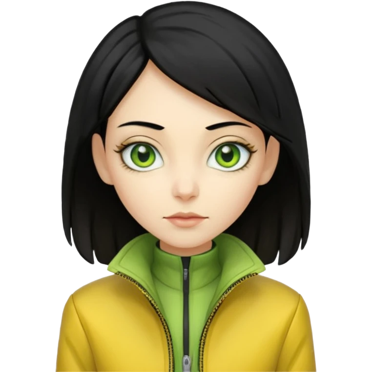 Lady Alien with yellow jacket, Half body, black hair. emoji