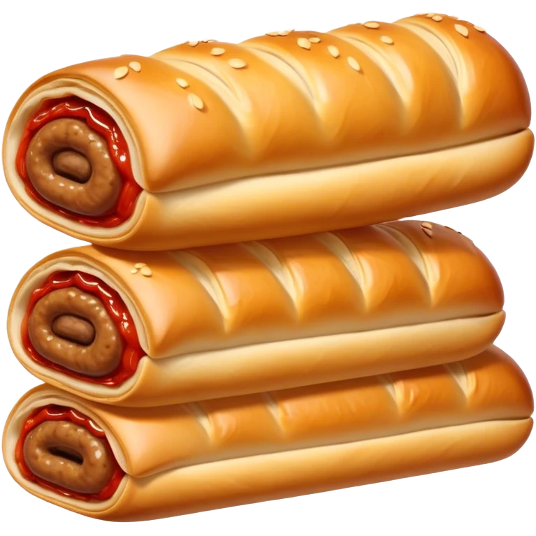 cinematic-realistic-sausage-roll-dish-emoji,-depicted-with-a-crisp,-golden-pastry-wrapped-around-flavorful-sausage,with a squeeze of tomatoe sauce on top emoji