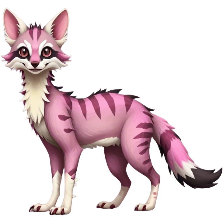 Feral Rare Fantasy dark pastel Vernid-Sergal-Genet-Trico-species by LiLaiRa, random markings, tufted tail, tufted ears, full body emoji