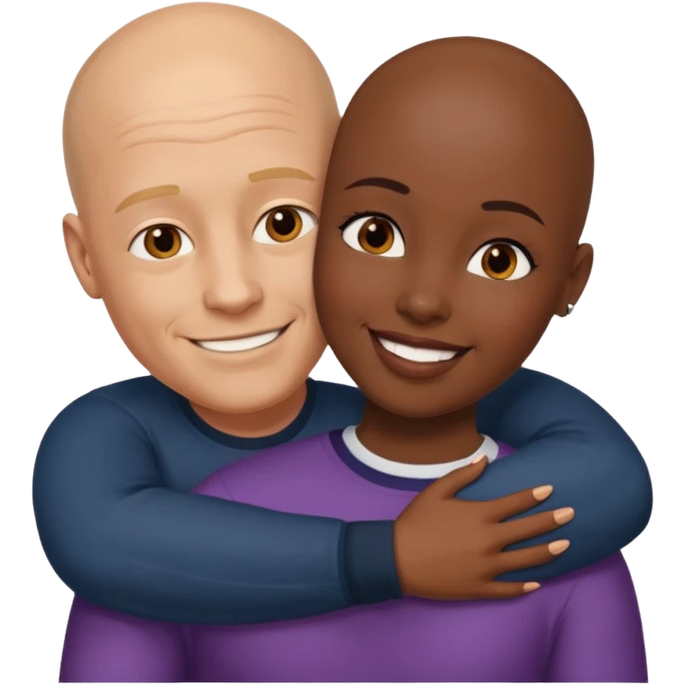 Bald white guy hugging black female friend emoji