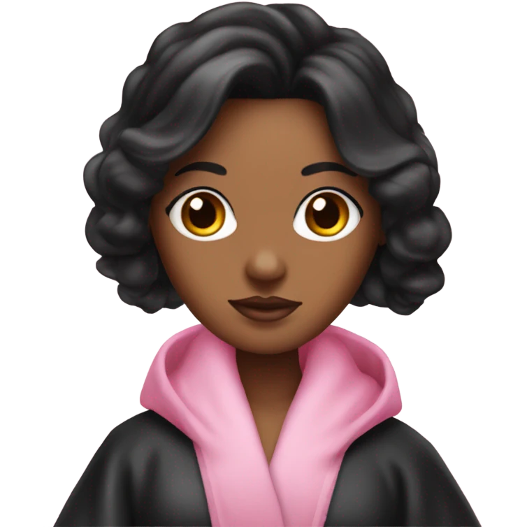 Mixed raced woman with long black hair wearing a silk pink Victoria’s Secret robe emoji