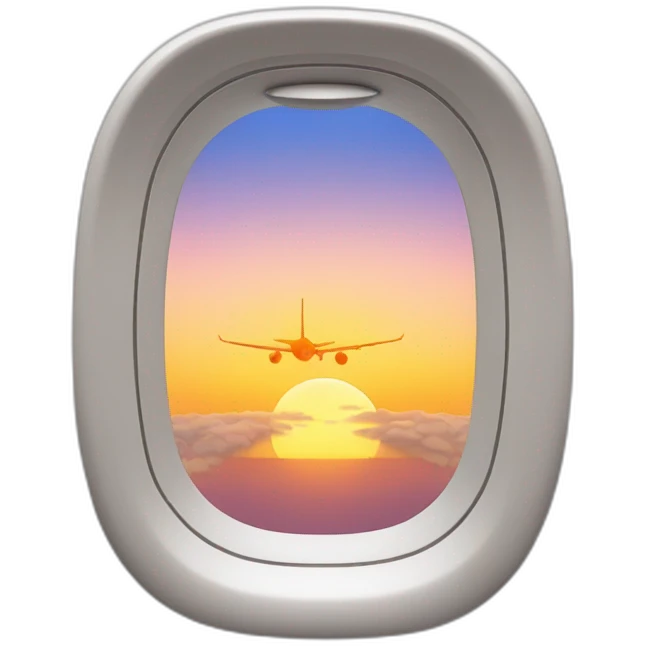 Plane window with sunset emoji