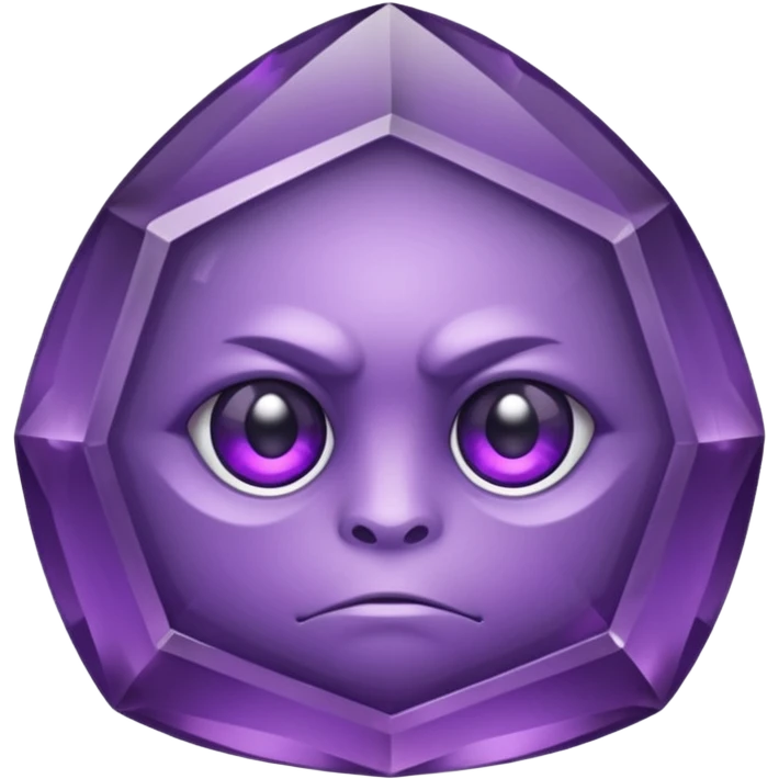 Single gemstone amethyst character, squat and heavy like a rock, with carved facets with eyes emoji