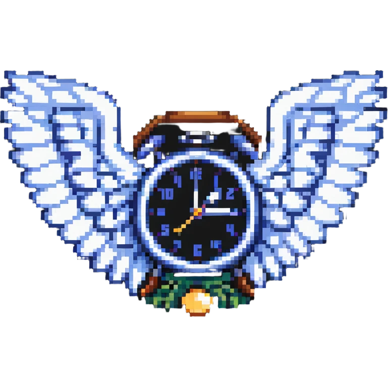 pixel art of a clock with wings, time flying concept emoji