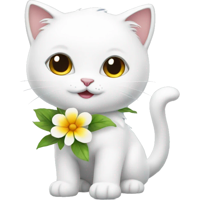 white kitty with flower  emoji