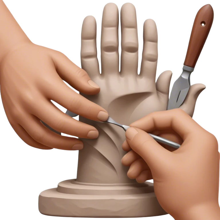 Sculpting icon, hands shaping clay, sculpting tools, unfinished sculpture, textured surface, minimalistic style, clean lines, transparent background. emoji