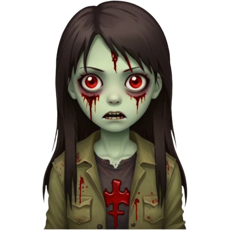 girl zombie with long dark brown straight hair with side bangs emoji
