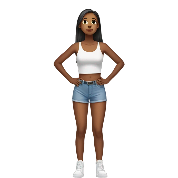 Woman kneeling crop top looking up emoji