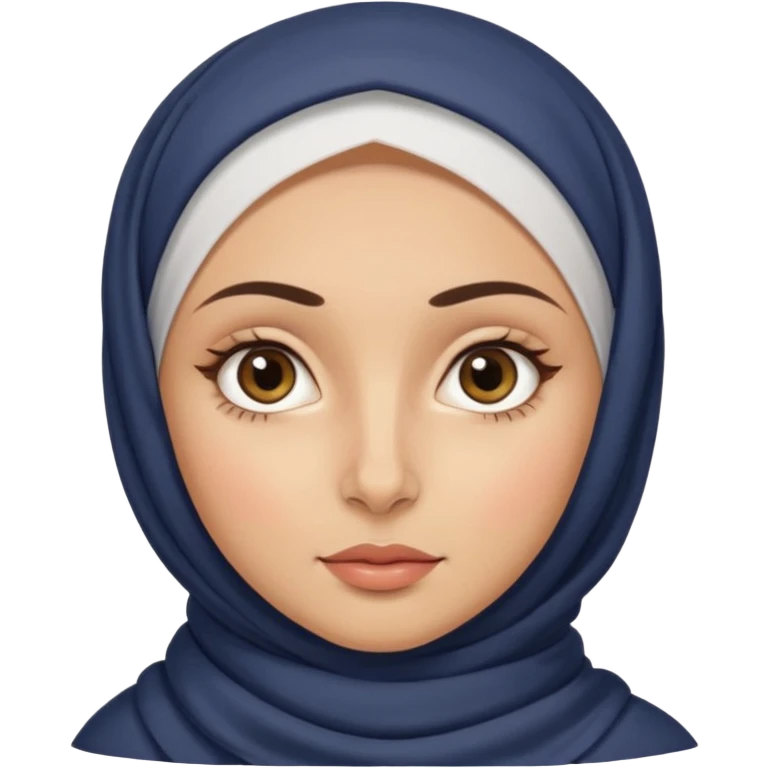 A girl in a French hijab, with an oval face, medium-sized forehead, wide eyes, straight nose, and full lips. She has thick, wavy hair and medium-toned skin with straight eyebrows emoji
