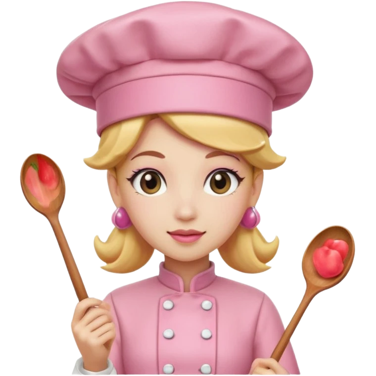 Pink chef hat princess peach with a hand and spoon emoji