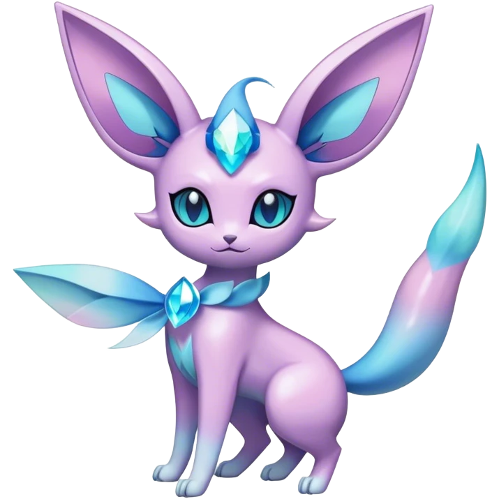 Shiny Cool Sparkly Cute Ethereal Espeon-Glaceon-Sylveon-Vaporeon-Fakemon-hybrid-fusion- full body emoji