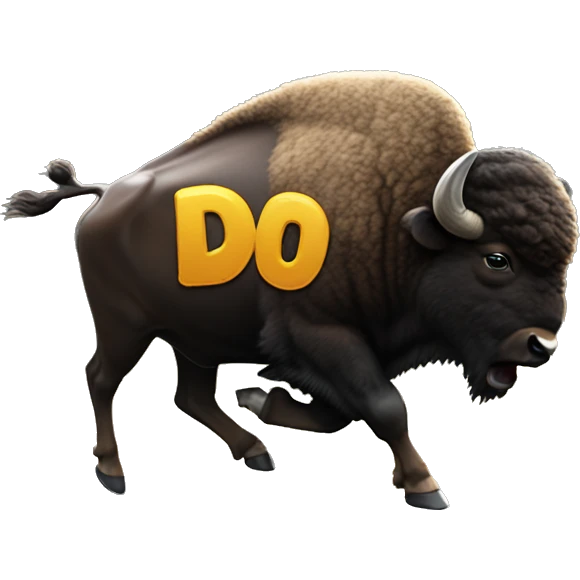 Buffalo running in a storm with word DO written on in emoji