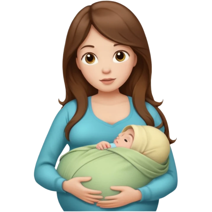 Pregnancy babywearing mom with long brown hair and fair skin with a small baby and wrap  emoji