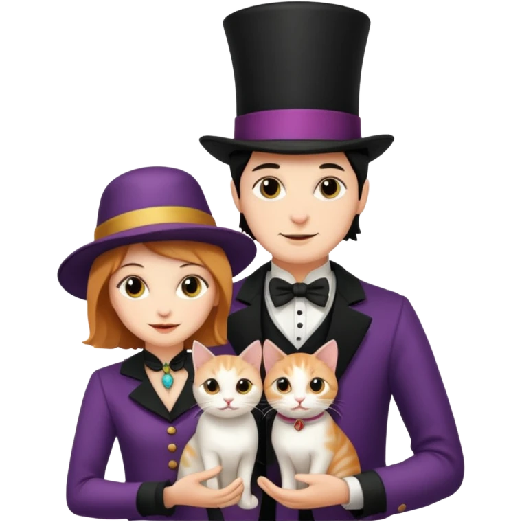 magician couple and their pet cat emoji