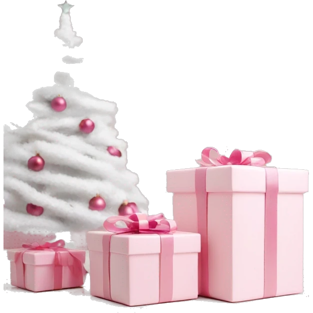 Light pink Christmas gifts under a white Christmas tree  emoji