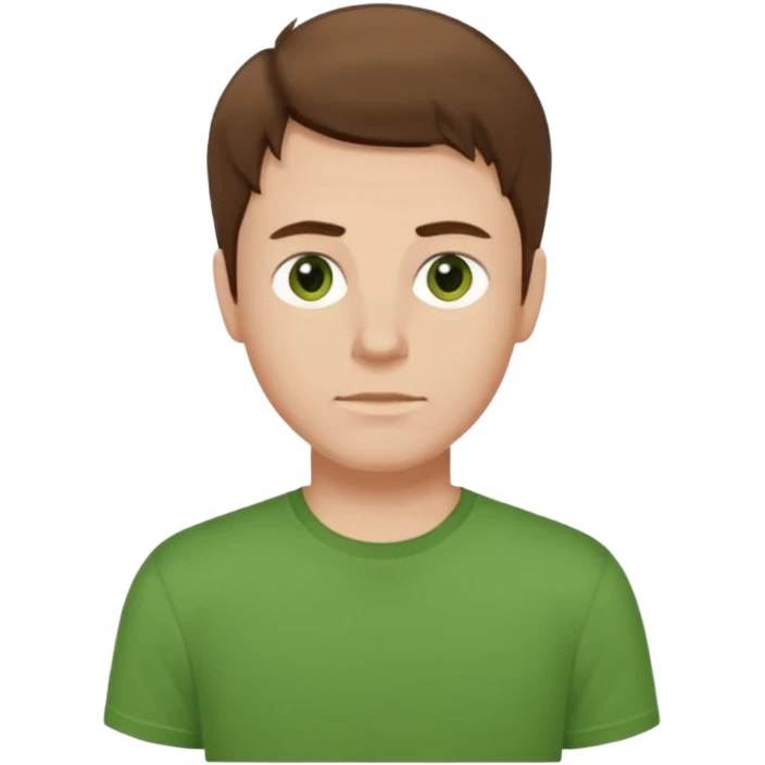 a self asured white male. brown hair. green t-shirt. blue background emoji