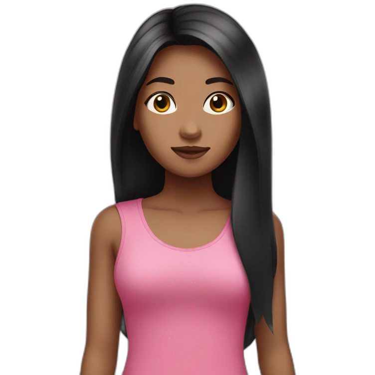 One girl with a darker skin and a pink top with long black hair   emoji
