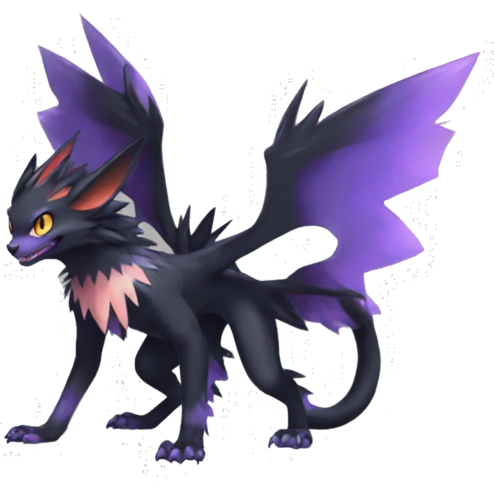Edgy Cool Fluffy Shadow type Nargacuga-Noivern-Pokémon-fusion-cat Full Body emoji