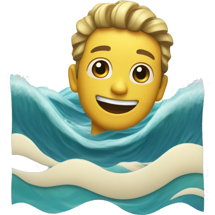 On the waves there is a smiling face emoji