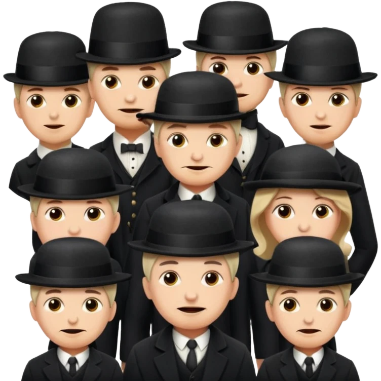 19th century mob, simplified crowd with period hats and banners, expressive faces, apple style emoji, no text emoji