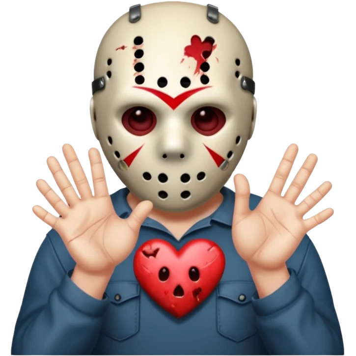 Jason Voorhees, looking cute, heart hands emoji