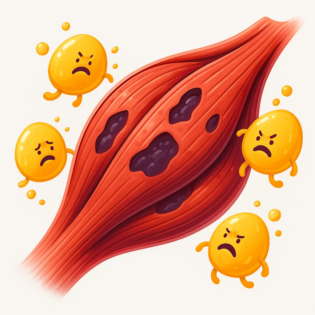 muscles with very low oxidative capacity, fat molecules around struggling to enter the muscle, modern illustrative style inspired by DALL·E 3, vivid and contrasting colors, realistic details with a creative touch, clean and contemporary atmosphere, white background emoji