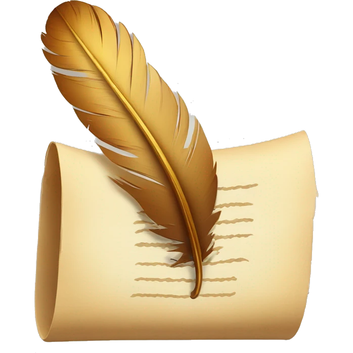 a feather quill and an open SCROLL emoji