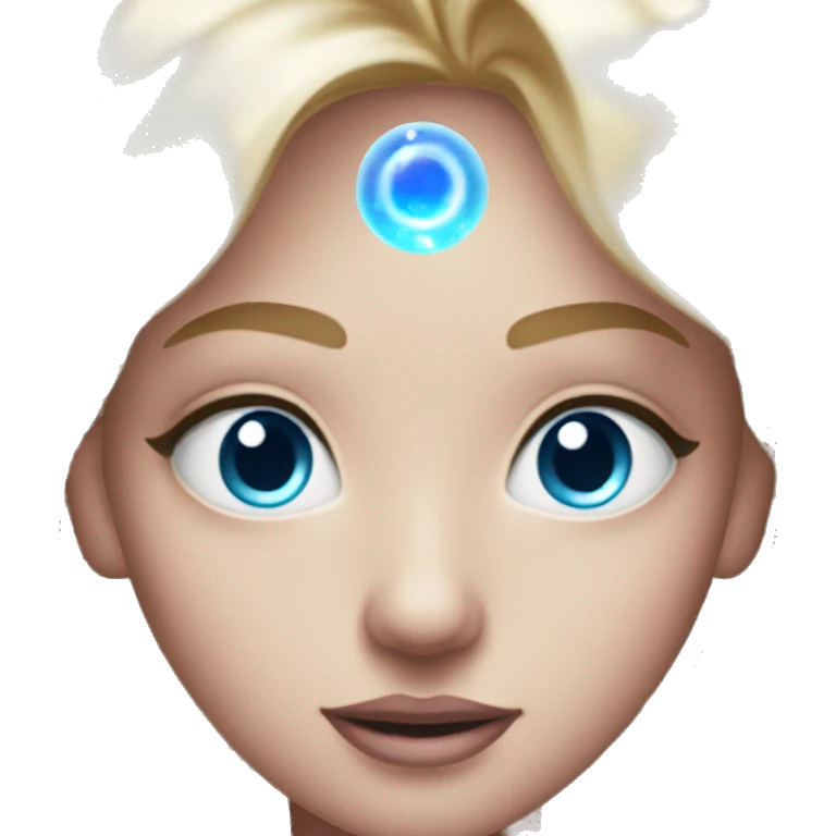 magical diva with thin pink andromedan face long blonde hair and blue eyes glowing third eye emoji