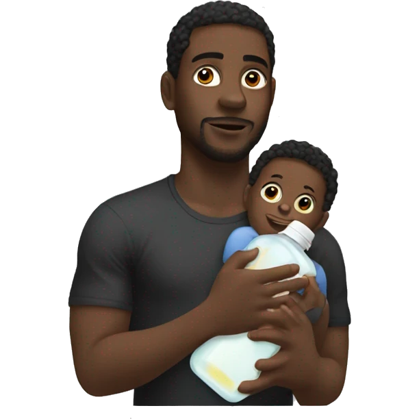 Black man holding a black baby with baby oil emoji